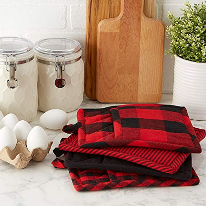 DII Gingham Check Kitchen Collection, Red/Black, Potholder Set