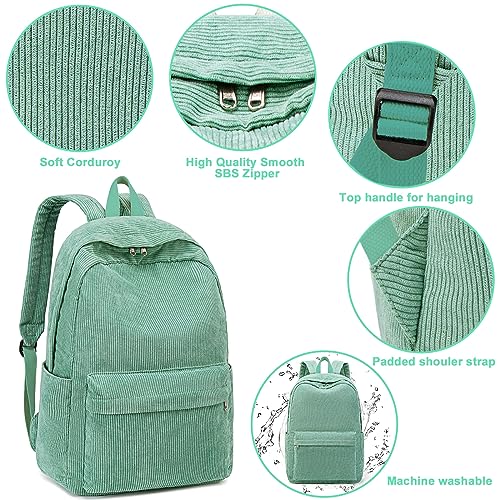 BTOOP School Backpack for Teens Large Corduroy Bookbag Lightweight Girls Boys Casual High School College 17 inch Laptop Travel Bag (Green, 17 inch)