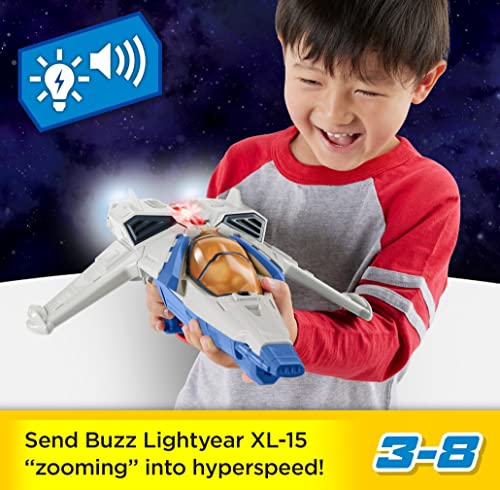 Imaginext Spaceship Toy Disney and Pixar Lightyear Lights & Sounds XL-15 with Buzz Lightyear Figure for Preschool Kids Ages 3+ Years