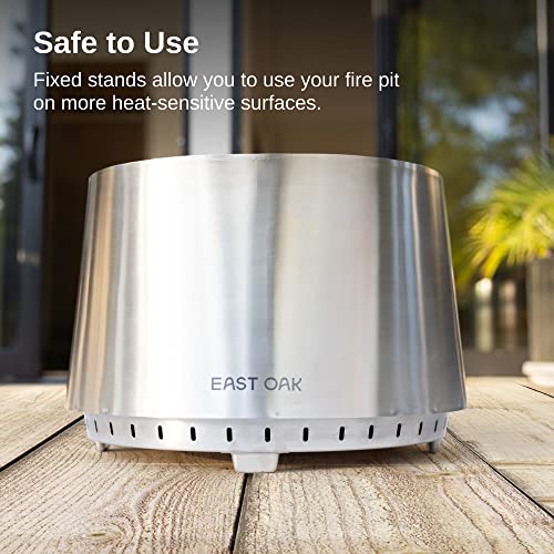 EAST OAK Fire Pit Smokeless 21'' Firepits for Outside Patio, 304 Stainless Steel Wood Burning Fireplaces, Portable Outdoor Bonfire Pit with Poker, Stand & Removable Ash Pan for Camping, Chisel Steel