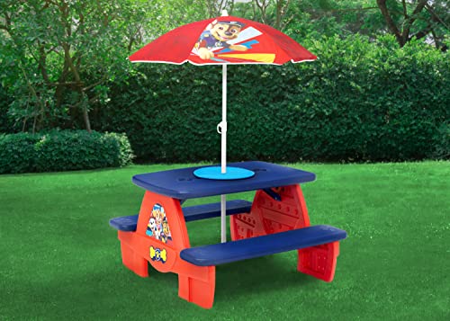 Delta Children 4 Seat Activity Picnic Table with Umbrella and Lego Compatible Tabletop, PAW Patrol