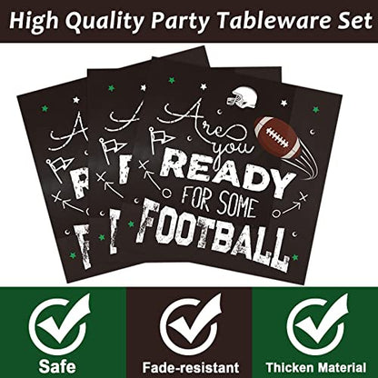 ZOIIWA 96 Pieces Football Tableware Set 24 Guests for Football Birthday Table Decorations Supplies Touchdown Football Game Day Party Dessert Plates Napkins Forks Birthday Party Favors