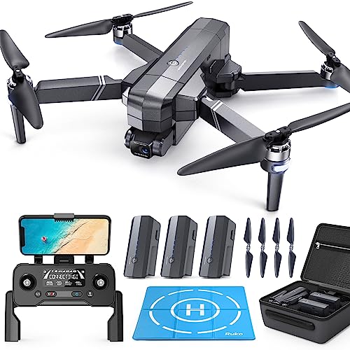 Ruko F11GIM2 GPS Drones with Camera for Adults 4K, 3 Axis Gimbal, 9800ft Long Range, Auto Return Home Follow Me, 3 Batteries 84 Min Flight Time, Foldable With Landing Pad Professional Drone, Black