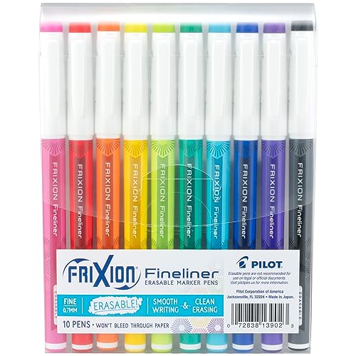 PILOT FriXion Fineliner Erasable Marker Pens, Fine Point, Assorted Color Inks, 10-Pack Pouch (13902)