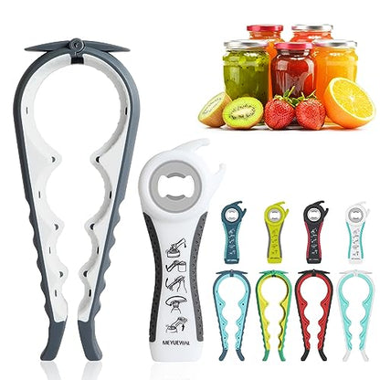 Jar Opener Bottle Opener for Weak Hands, 5 in 1 Multi Function Can Opener Bottle Opener Kit with Silicone Handle Easy to Use for Children, Elderly and Arthritis Sufferers (NEW White)