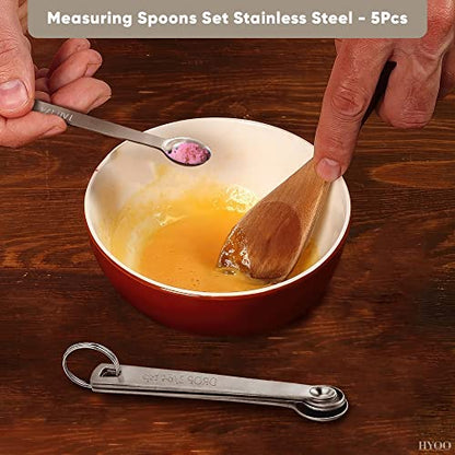 5Pcs Measuring Spoons Set Stainless Steel - Dry Measure Spoons Liquid Teaspoon Measure Coffee Measuring Spoon - Small Spoons for Spice Jars Baking Items Cooking Spoon Sets for Kitchen with Hold Ring