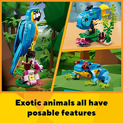 LEGO Creator 3 in 1 Exotic Parrot to Frog to Fish 31136 Animal Figures Building Toy, Creative Toys for Kids Ages 7 and Up