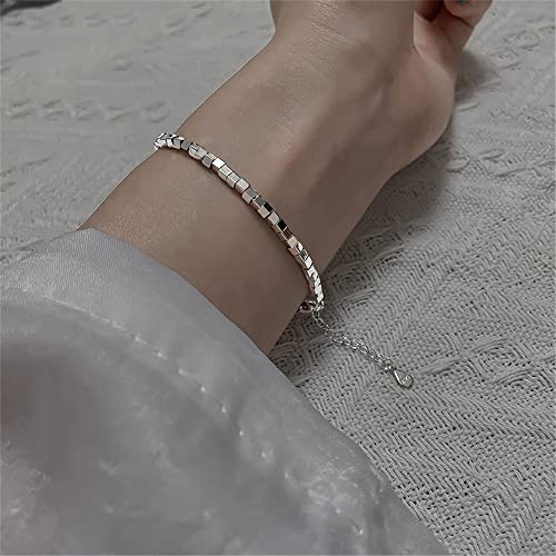 kelistom 925 Sterling Silver Bracelets for Women Teen Girls, Love Heart Charm Chain Bracelet Bangle Fashion Jewelry Gifts (square chain)