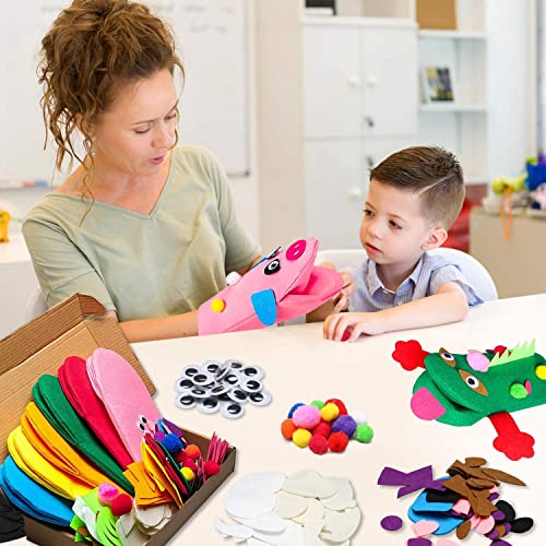 WATINC 6Pcs Hand Puppet Making Kit for Kids Art Craft Felt Sock Puppet Toys Creative DIY Make Your Own Puppets Pompoms Wiggle Googly Eyes Storytelling Role Play Party Supplies Gift for Girls Boys