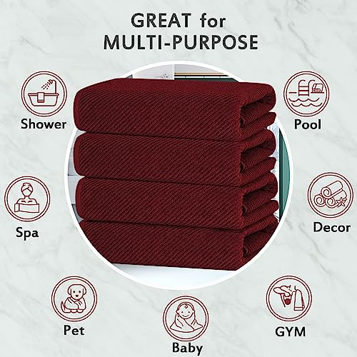 VOOVA & MOVAS Red Bath Towels, Luxury 4PC Gift Set, Large 30" x 56", 100% Cotton | Thick | Soft | Quick Dry, Luxury Towels for Bathroom, Pool and Spa,Christmas Bathroom Decor