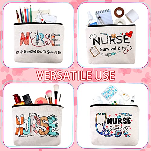 9 Pieces Nurse Gifts for Women Nurse Appreciation Cosmetic Bag Nurse Survival Kit Bulk Funny Nurse Graduation Gift Makeup Bag Toiletry Zipper Pouch Bag for Thank You Nursing School Graduation Present