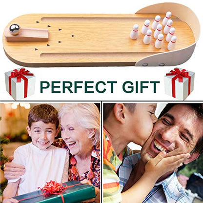 Table Top Mini Bowling Game Set-Tabletop Wooden Board Mini Arcade Desktop Tiny Bowling Shooting Alley Office Desk Stress Relief Gadgets Small Finger Toys Fun Gag Gifts for MenWomen Kids Teens Boys