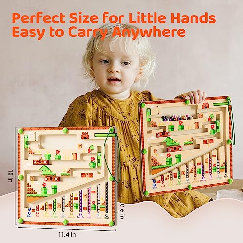 Magnetic Color and Number Maze, Montessori Toys for 3+ Year Old, Wooden Puzzle Activity Board, Learning Educational Counting Matching Toys for Toddlers and Kids Boys Girls Preschoolers 3 4 5 Years Old
