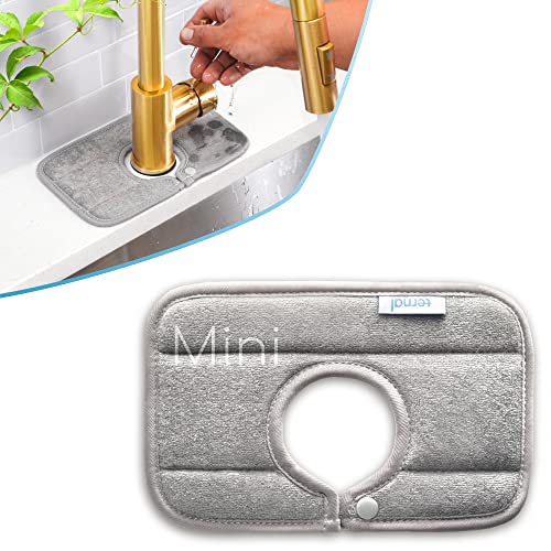 Ternal Sinkmat for Kitchen Faucet, Original Design, Absorbent Microfiber Fabric, Machine Washable Splash Guard & Drip Catcher For Around Faucet Handle [Grey, Mini, 1 Pack]