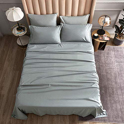 DERBELL Bed Sheet Set - Brushed Microfiber Bedding - Bedding Sheets & Pillowcases - Deep Pockets - Easy Fit - Breathable & Cooling Sheets - 4 Piece King Light Gray