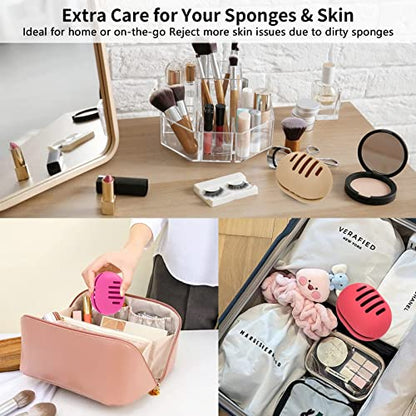 Fauxomor Makeup Sponge Holder,Double-sided Breathable Silicone Beauty Blender Holder for Travel,Shatterproof Make Up Sponge Travel Case for All Sponges Easy to Carry,Sapphire Blue