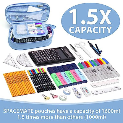 SPACEMATE Heavy Duty Canvas Pencil Case Pouch Bag - Holds 50-100 Pencils - Large Big Capacity Aesthetic Pen Case School Supplies for Back to School College Students (Light Blue)