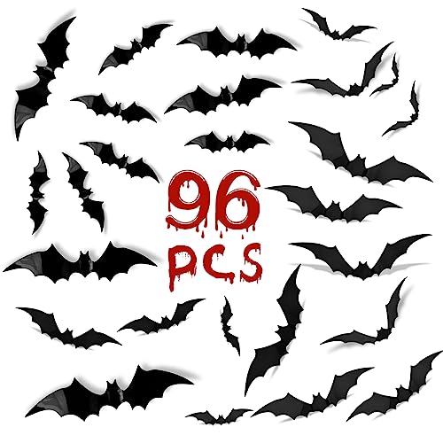 Halloween Decorations 3D Bats 96 Pcs, Halloween Decorations Outdoor Indoor, Halloween Decor Wall Decal Stickers, Bats Halloween Decoration for Bedroom 4 Different Sizes Scary Bats for Halloween Party