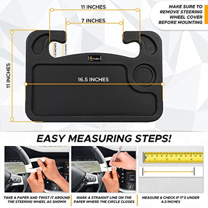 EcoNour 2 in 1 Car Steering Wheel Desk | Steering Wheel Tray for Laptop Car Mount with Pen Holder | Car Food Tray for Eating with Drinks Holder | Multipurpose Travel Car Accessories