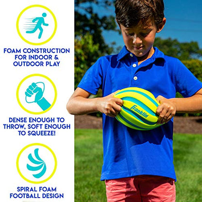 Franklin Sports Foam Football - Perfect for Practice and Backyard Play – Best for First-Time Play and Small Kids – Spiral Football - 9 inches, Yellow/Blue