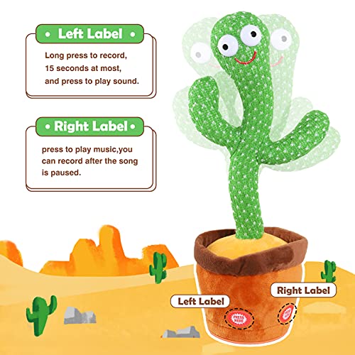 Aunpoos Kids Dancing Talking Cactus Toys for Baby Boys and Girls, Singing Mimicking Recording Repeating What You Say Sunny Cactus Electronic Light Up Plush Toy with 120 English Songs Smart Toy