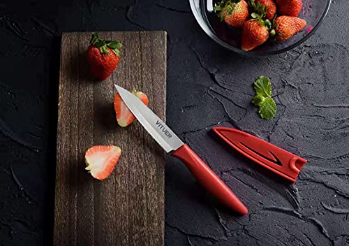 VITUER Paring knife, 4PCS Paring knives (4 Knives and 4 Knife cover), 4 Inch Peeling Knife, Fruit and Vegetable Knife, Ultra Sharp Kitchen Knives, German Steel, PP Plastic Handle