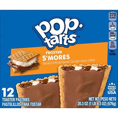 Pop-Tarts Toaster Pastries, Breakfast Foods, Kids Snacks, Frosted S'mores, 20.3oz Box (12 Pop-Tarts)