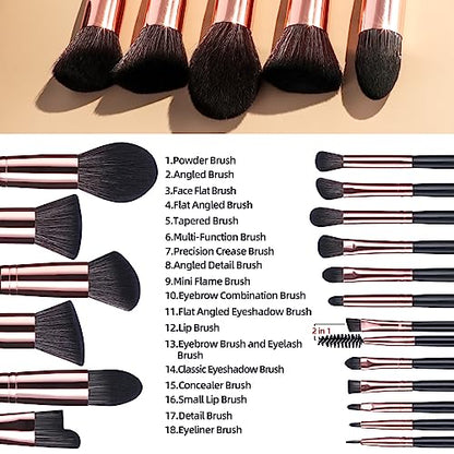 BS-MALL Makeup Brush Set 18 Pcs Premium Synthetic Foundation Powder Concealers Eye shadows Blush Makeup Brushes with black case (C-Rose)