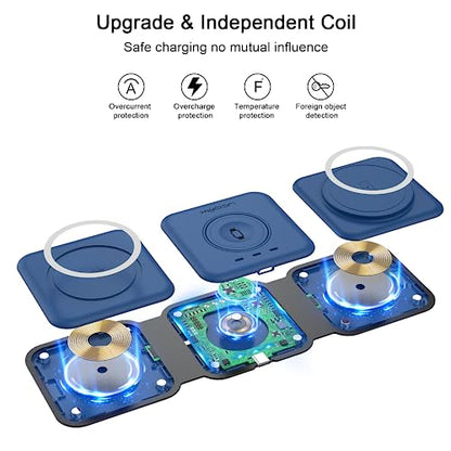 UCOMX Nano 3 in 1 Wireless Charger for iPhone,Magnetic Foldable 3 in 1 Charging Station,Travel Charger for Multple Devices for iPhone 15/14/13/12 Series,AirPods Pro,iWatch(Adapter Included)