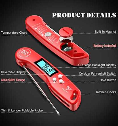 DOQAUS Digital Meat Thermometer, Instant Read Food Thermometer for Cooking, Kitchen Thermometer Probe with Backlit & Reversible Display, Cooking Thermometer Temperature for Turkey Grill BBQ Candy