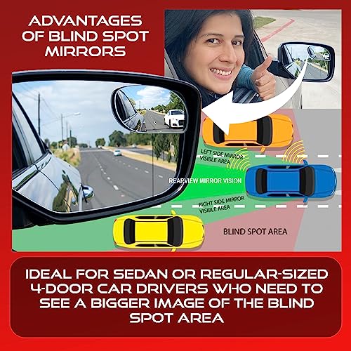 Utopicar Blind Spot Car Mirror - Convex Blindspot Mirrors for 3x Larger Image, Engineered Design for Side Mirror (Blindspot), Frameless Car Blind Spot Mirror - Rear View Blind Spot Mirrors (2 Pack)