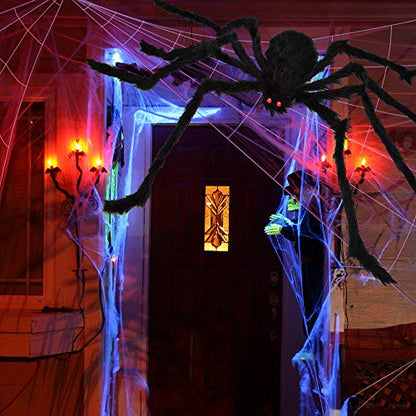 OCATO 200" Halloween Spider Web + 59" Giant Spider Decorations Fake Spider with Triangular Huge Spider Web for Indoor Outdoor Halloween Decorations Yard Home Costumes Parties Haunted House Décor