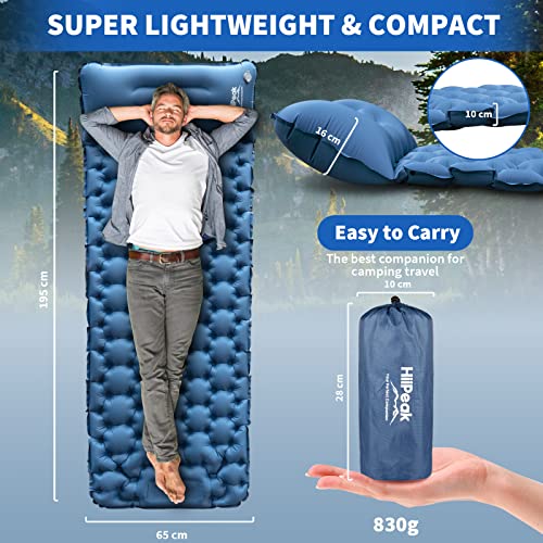 HiiPeak Sleeping Pad for Camping- Ultralight Inflatable Sleeping Mat with Built-in Foot Pump, Upgraded Durable Compact Camping Air Mattress for Camping, Backpacking, Hiking, Tent Trap Traveling