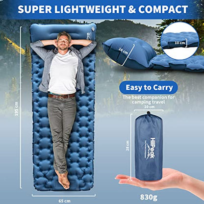 HiiPeak Sleeping Pad for Camping- Ultralight Inflatable Sleeping Mat with Built-in Foot Pump, Upgraded Durable Compact Camping Air Mattress for Camping, Backpacking, Hiking, Tent Trap Traveling