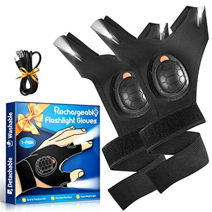 LED Flashlight Gloves with Waterproof Lights - Rechargeable Finger Light Stocking Stuffers for Men Dad Husband Cool Gadgets Tool Fishing Camping Unique Christmas Gifts for Men Who Have Everything