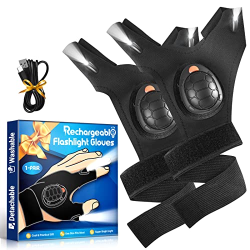 LED Flashlight Gloves with Waterproof Lights - Rechargeable Finger Light Stocking Stuffers for Men Dad Husband Cool Gadgets Tool Fishing Camping Unique Christmas Gifts for Men Who Have Everything