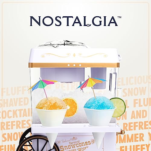 Nostalgia Snow Cone Shaved Ice Machine - Retro Table-Top Slushie Machine Makes 20 Icy Treats - Includes 2 Reusable Plastic Cups & Ice Scoop - White