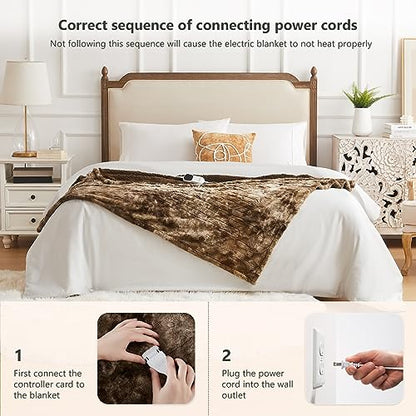 Homemate Heated Blanket Electric Throw - 50x60 Heating Blanket Throw 5 Gears Auto-Off 10 Heat Levels Heat Blanket Over-Heat Protection Luxury Faux Fur Sherpa Heater Blanket Electric ETL Certification