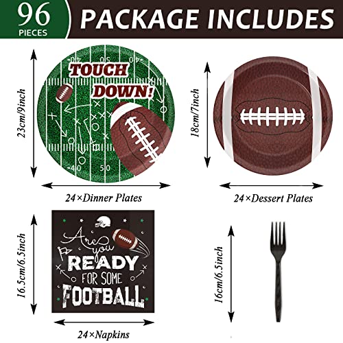 ZOIIWA 96 Pieces Football Tableware Set 24 Guests for Football Birthday Table Decorations Supplies Touchdown Football Game Day Party Dessert Plates Napkins Forks Birthday Party Favors