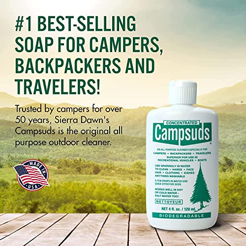 Sierra Dawn Campsuds Outdoor Soap - Environmentally Conscious Camping Soap - Hiking & Camping Supplies - Camp Soap, Backpacking Soap, Travel Soap - Camping Gear Must Haves (4oz)