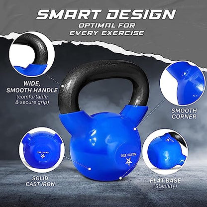 Yes4All Vinyl Coated Kettlebell Weights Set – Great for Full Body Workout and Strength Training – Vinyl Kettlebell 15 lbs