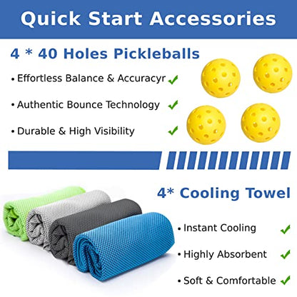 AOPOUL Pickleball Set with 4 Premium Wood Paddles, Cushion Comfort Grip, 4 Cooling Towels, 4 Pickleball Balls & Carry Bag, Gifts for Men Women