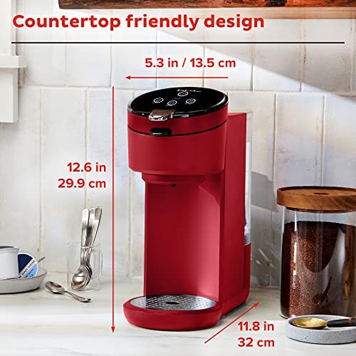 Instant Solo Single Serve Coffee Maker, From the Makers of Pot, K-Cup Pod Compatible Brewer, Includes Reusable & Bold Setting, Brew 8 to 12oz., 40oz. Water Reservoir, Red