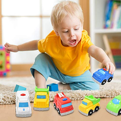 Number 1 in Gadgets Mini Toy Vehicles for Toddlers, 6 Pack Dump Truck Car Fire Truck Construction Police Ambulance Plastic Cars Play Kit Set