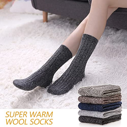 MQELONG Womens 5 Pairs Soft Thick Comfort Casual Cotton Warm Wool Crew Winter Socks (5 Pack Solid color B)