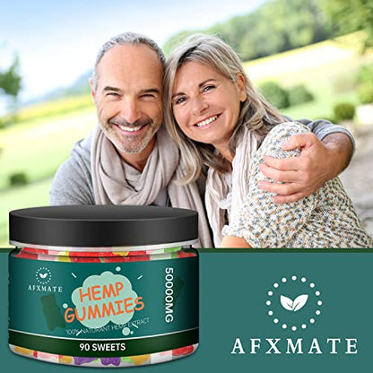 AFXMATE Hemp Gummies 50000mg, Natural Hemp Oil Infused Gummies Fruit Flavored Gummy (90 Gummies)