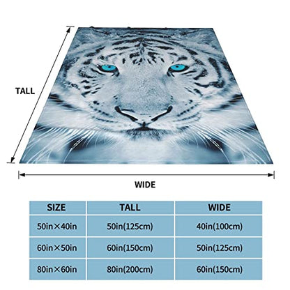 Blue Eyes White Tiger Fleece Throw Blanket Soft Flannel Plush Lightweight Warm Cozy Blanket for Bed Couch Sofa Travel 80"X60"