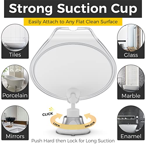 HoneyBull Shower Mirror Fogless for Shaving - with Suction, Razor Holder & Swivel, Small Mirror, Accessories, Bathroom Holds Razors (White)