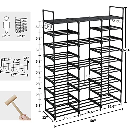 Kottwca Shoe Rack Organizer for Entryway Closet, 9 Tiers Metal Shoe Storage Shelf for 50-55 Pairs Shoe and Boots, Space Saving Large Shoe Cabinet for Bedroom Cloakroom Hallway