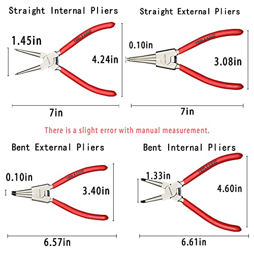 TOOLEAGUE 4 Pcs Snap Ring Pliers Set, Circlip Pliers, 7 inches Internal/External Heavy Duty for Ring Remover Retaining Straight Bent Lock Pliers Set